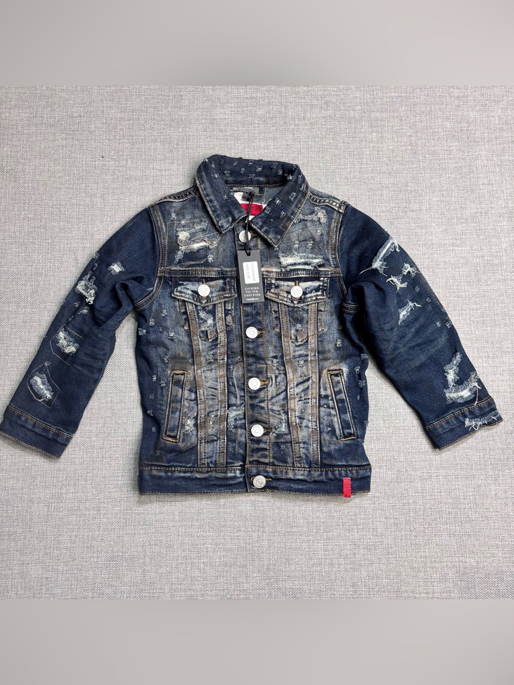 Kids Distressed Denim Jacket - Dark Blue